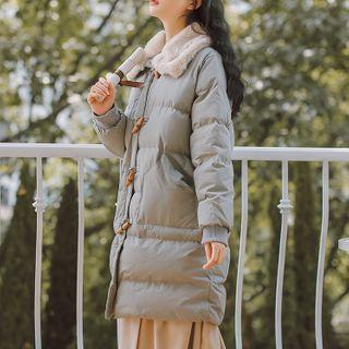 Padded Fleece-trim Toggle-front Coat