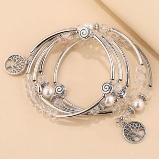 Faux Pearl Tree Pendant Alloy Bracelet Ab309 - Silver - One Size
