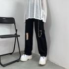 Distressed Straight-fit Pants / Waist Chain