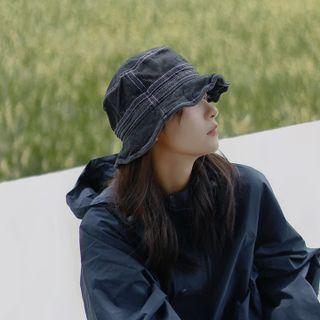 Lettering Embroidered Denim Bucket Hat
