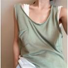 Plain Pocket Tank Top White - One Size