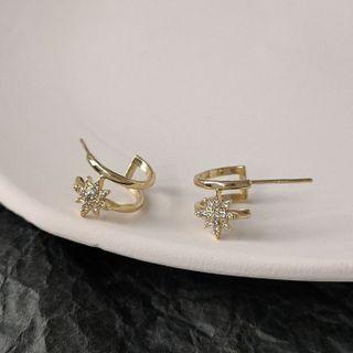 Star Rhinestone Open Hoop Earring B-355 - 1 Pair - Gold - One Size