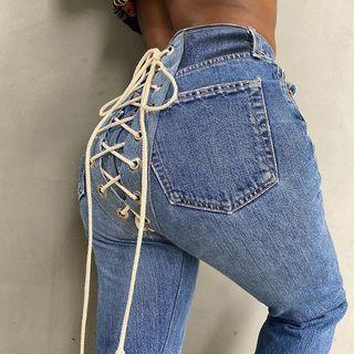 Lace Up Tapered Jeans