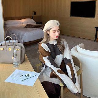 Printed Sweater / High-waist Velvet Wide-leg Pants