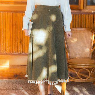 Tasseled A-line Midi Skirt