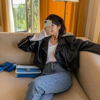 Epaulette Cropped Biker Jacket