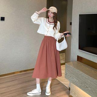 Long-sleeve Blouse / Midi A-line Skirt