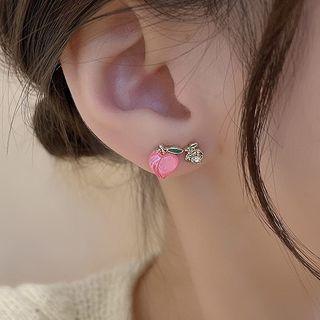 3 Pair Set: Peach / Flower / Rhinestone Earring 1 Pair - Red - One Size