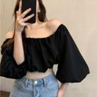 Puff-sleeve Cropped Blouse / Denim Skirt