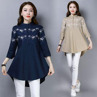 3/4-sleeve Lace-panel Shirt