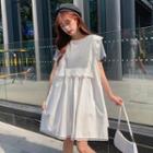 Short-sleeve Paneled Mini A-line Dress White - One Size