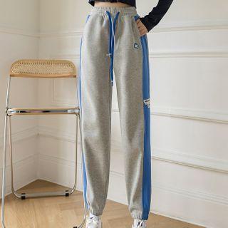 High-waist Two-tone Applique Sweatpants