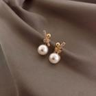 Rhinestone Knot Faux Pearl Earring 1 Pair - Gold - One Size