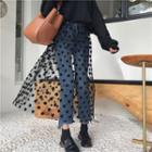 Dotted Mesh Overlay Straight Cut Jeans