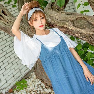 Flutter-sleeve Cotton T-shirt