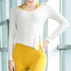 Long-sleeve Cropped Frill Trim Sports Top