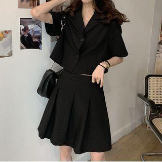 Elbow-sleeve Cropped Blazer / Mini A-line Skirt