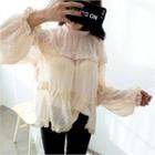 Frill-trim Dotted Sheer Lace Top