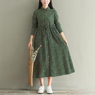 Floral Long-sleeve A-line Midi Dress