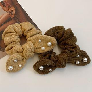 Faux Pearl Bow Knit Hair Tie