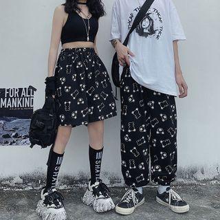 Print Wide-leg Shorts / Drawstring-cuff Sweatpants