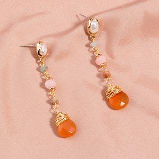 Faux Pearl Drop Earring 1 Pair - Ne039 - Faux Pearl Drop Earring - Gold - One Size
