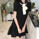 Short-sleeve Collar Mini Dress Black - One Size