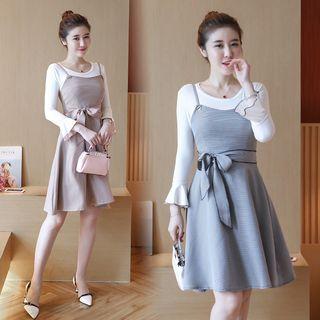 Set: Ruffled Top + Tie-waist Jumper Dress