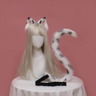 Set: Printed Cat Ear Headband + Tail