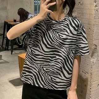 Zebra Print Short Sleeve T-shirt As Shown In Figure - One Size