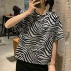 Zebra Print Short Sleeve T-shirt As Shown In Figure - One Size