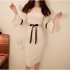 Bell-sleeve Bow-front Sheath Dress