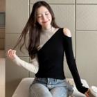 Cold-shoulder Two-tone Knit Top