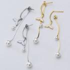925 Sterling Silver Whale Tail Faux Pearl Fringed Earring