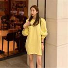 Plain Mini Sweatshirt Dress Light Yellow - One Size