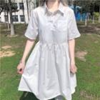 Short-sleeve Henley A-line Shirtdress White - One Size