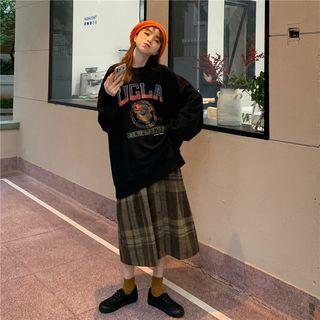 Printed Long Sleeve Hoodies / Plaid Wide Leg Pants / Plaid A-line Skirt