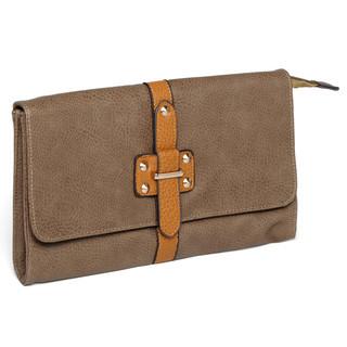 Buckle-accent Studded Clutch Khaki And Yellow - One Size