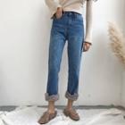Fleece-lined Cropped Straight-fit Jeans