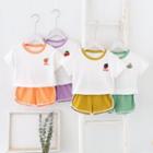 Set: Fruit Embroidered Short-sleeve T-shirt + Shorts