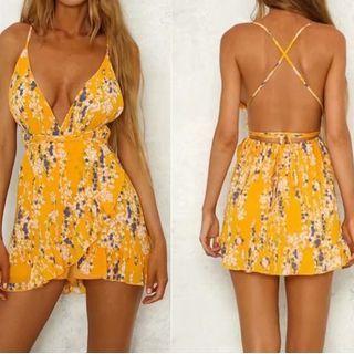 Spaghetti Strap Floral Open-back Mini A-line Dress