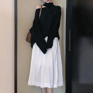 Mock Neck Cut Out Cable Knit Sweater