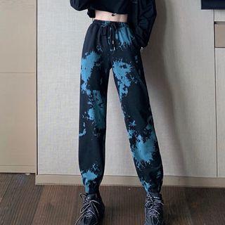 Tie-dyed Harem Pants Black Blue - One Size
