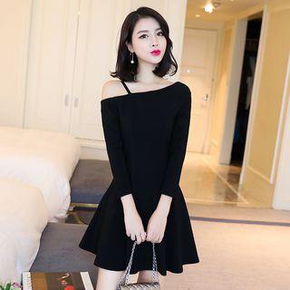 Cold Shoulder 3/4-sleeve A-line Dress