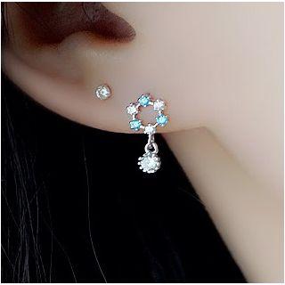 925 Sterling Silver Rhinestone Dangle Earring 1 Pair - Blue & Silver - One Size