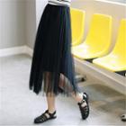 Set: Striped Sleeveless Top + Mesh Midi Skirt