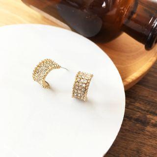 Sterling Silver Rhinestone Mini Open Hoop Earring 1 Pair - Gold - One Size