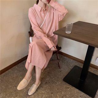 Keyhole-back Plain Shirtdress