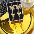 Rhinestone Butterfly Fringed Earring 1 Pair - Crystal Butterfly Metal - One Size