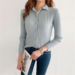 Lightweight Wool Blend Rib-knit Cardigan